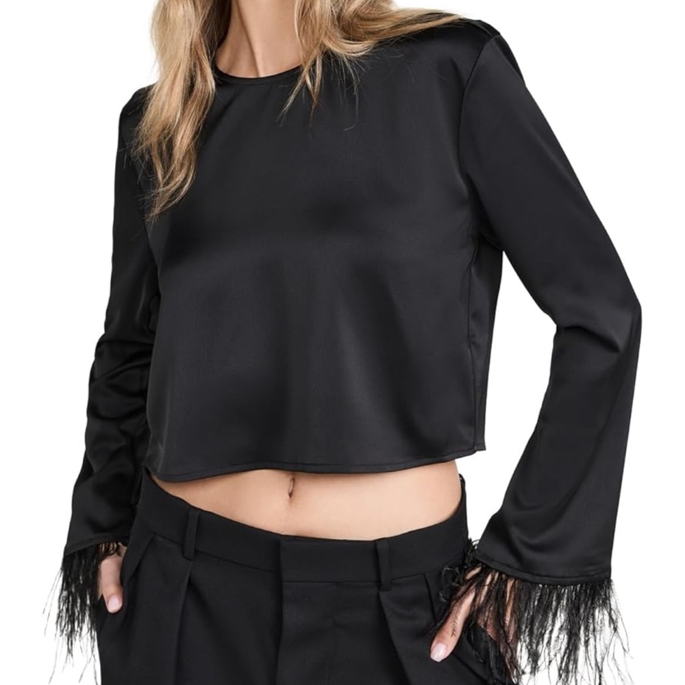 WAYF Women's Feather Trim Top